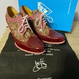 NIB John Fluevog Dr Gunter  - Floral/Burgandy Leather Shoes - SZ 8
